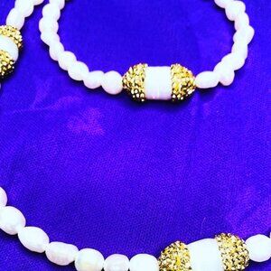 Freshwater Pearl Necklace & Bracelet Set Gold Accents Handmade